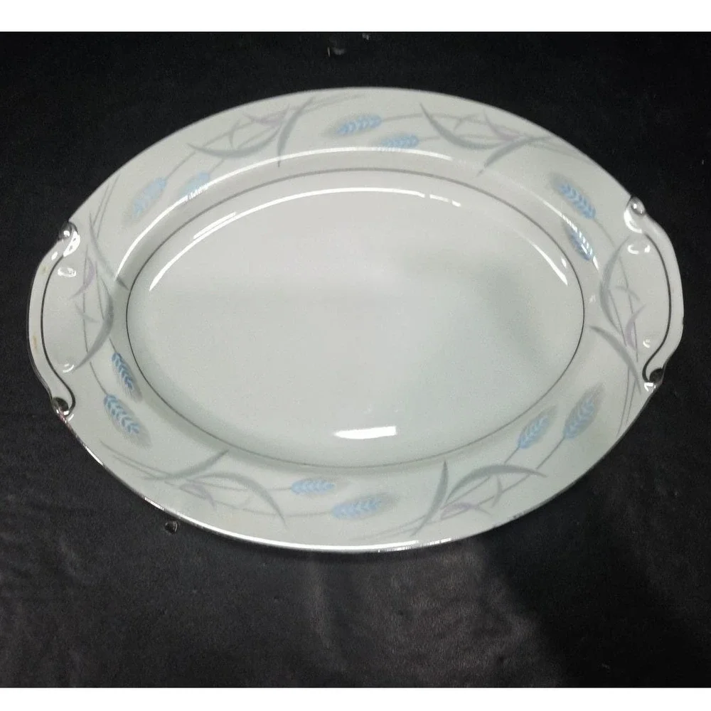 Valmont China Royal Wheat Oval Serving Platter, Vintage Patterned Serveware Dish